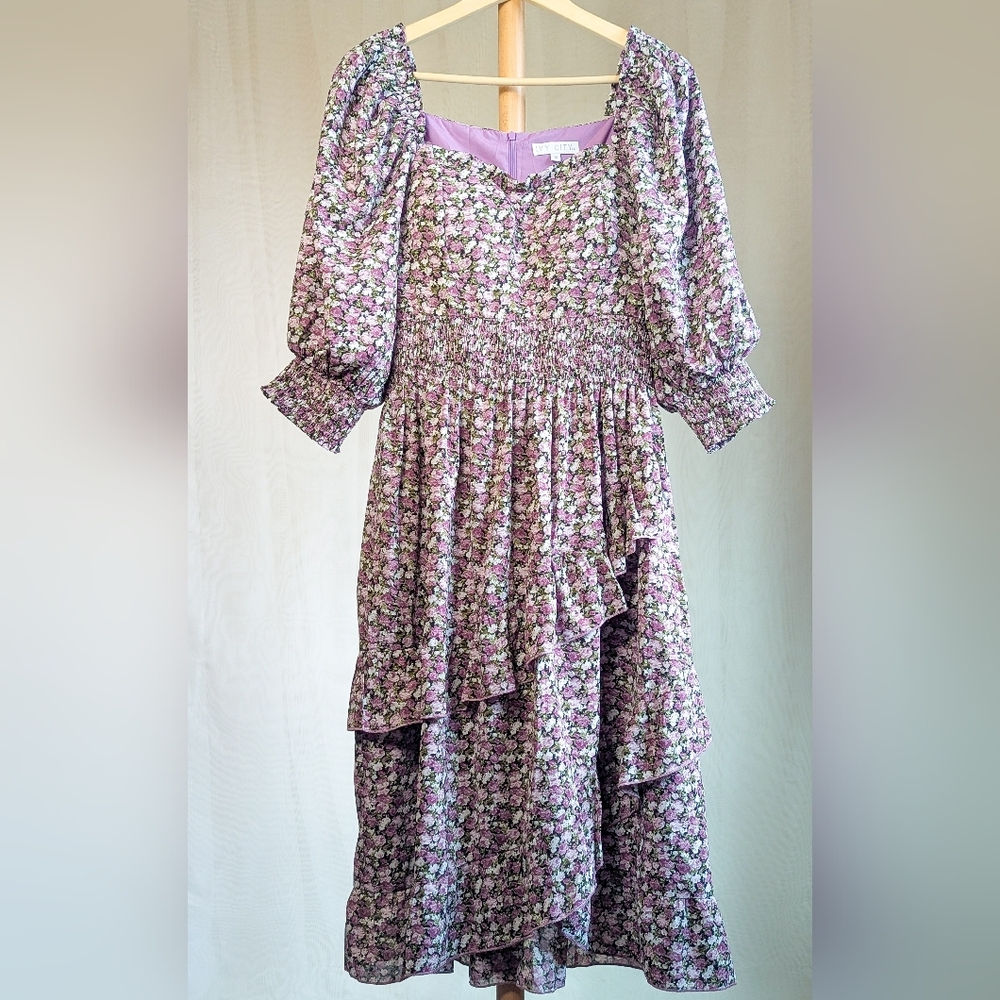 Ivy City Co. "Olivia" Floral Purple Ruffle Smocked Dress - Picture 6 of 9